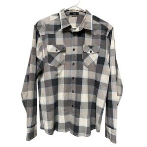 Jack Diamond Men's L? Gray Plaid Flannel Button-Up Shirt Long Sleeve Casual READ